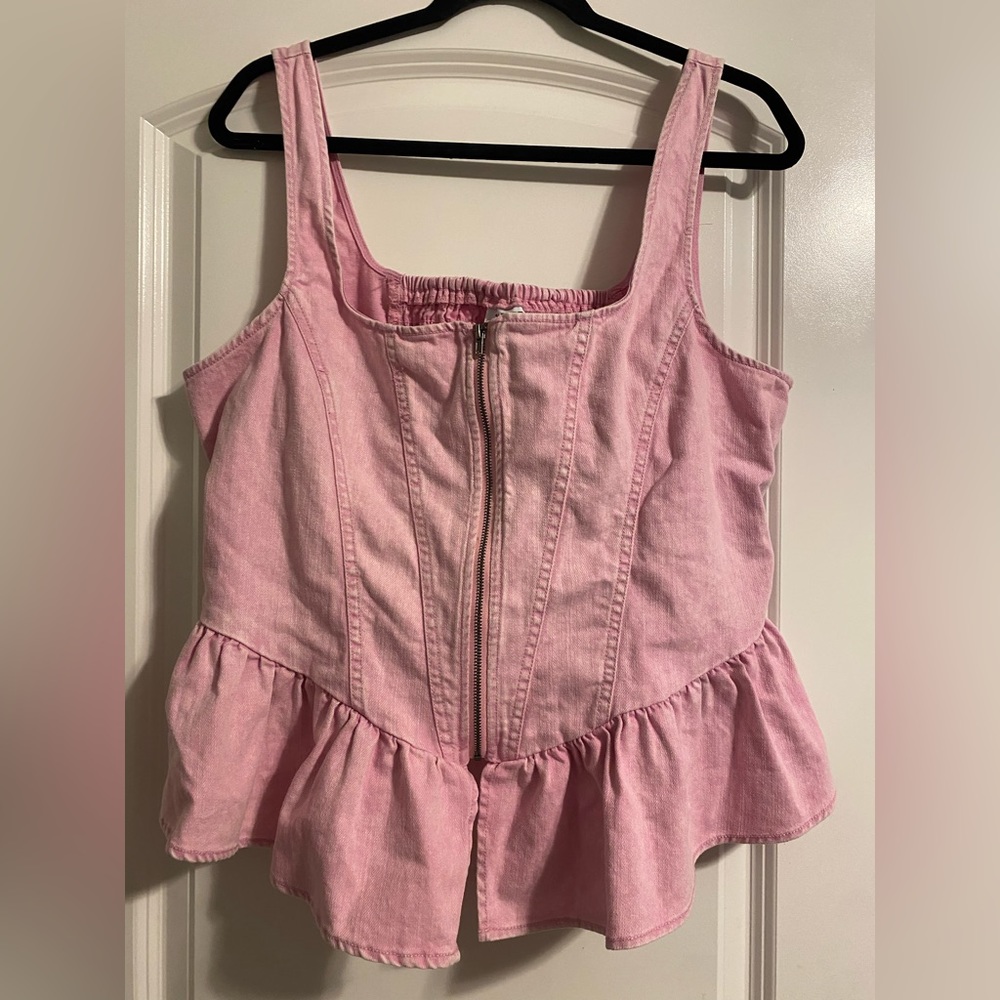 NWT Pink Peplum, denim material too